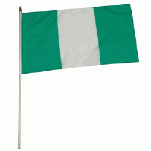 Nigeria hand held wavers flag on plastic stick 30x45cm