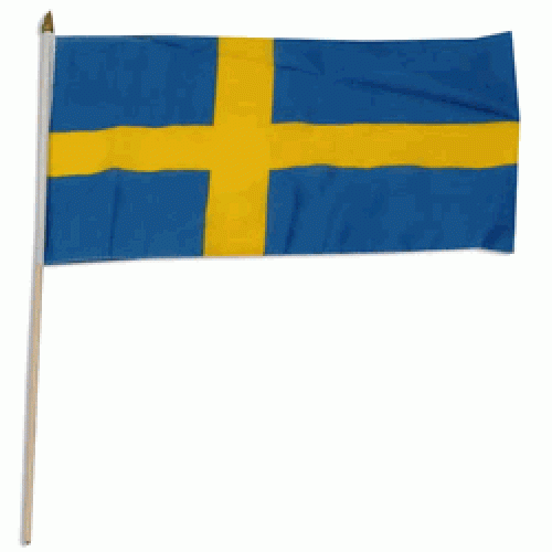 Sweden hand held wavers flag on plastic stick 30x45cm