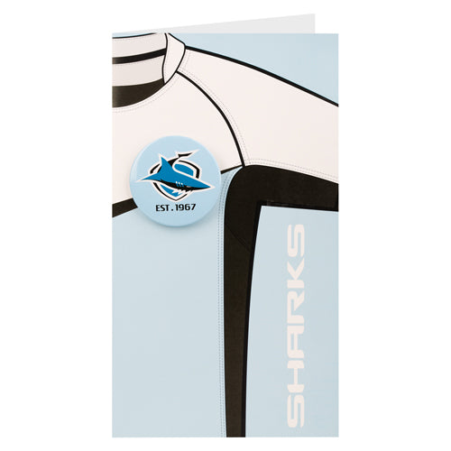 Cronulla Sharks NRL BLANK BIRTHDAY GIFT CARD W BADGE AND ENVELOPE
