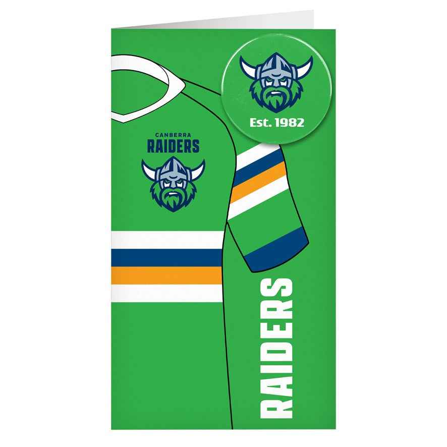 Canberra Raiders NRL BLANK BIRTHDAY GIFT CARD W BADGE AND ENVELOPE.