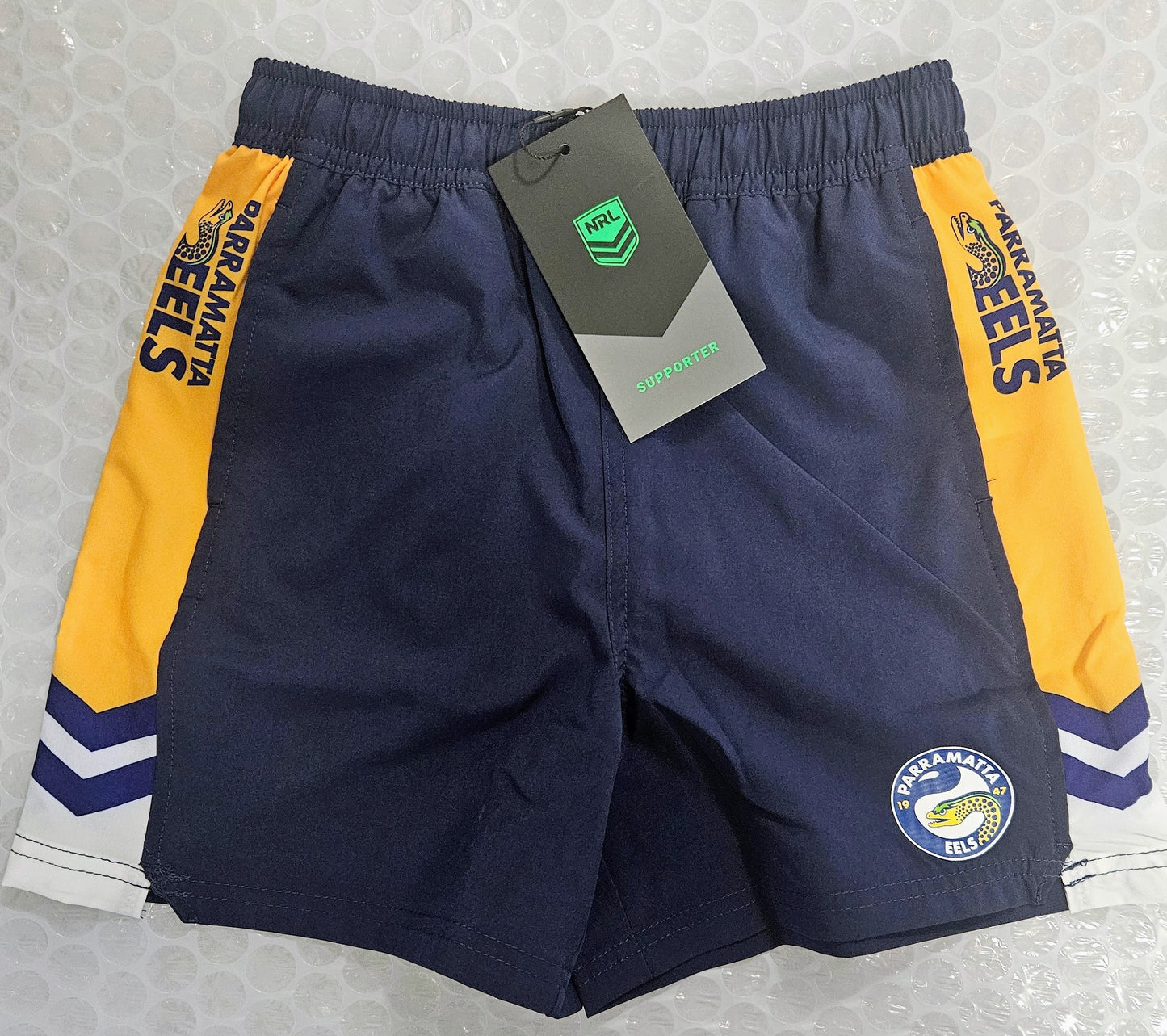 NRL TECH SHORTS EELS -SIZE 8 - YOUTH- KIDS