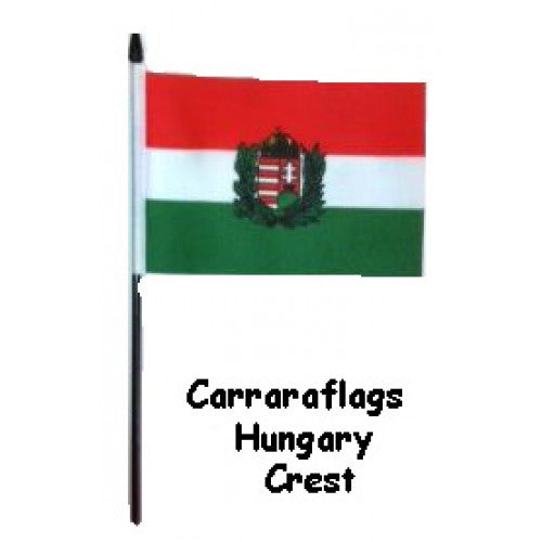 Hungary / Crest hand held wavers flag on plastic stick 30x45cm