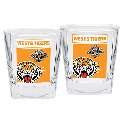 Wests Tigers NRL logo Design full colour Spirit Glasses value 2 per set