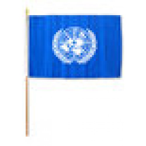 United Nations hand held wavers flag on plastic stick 30x45cm