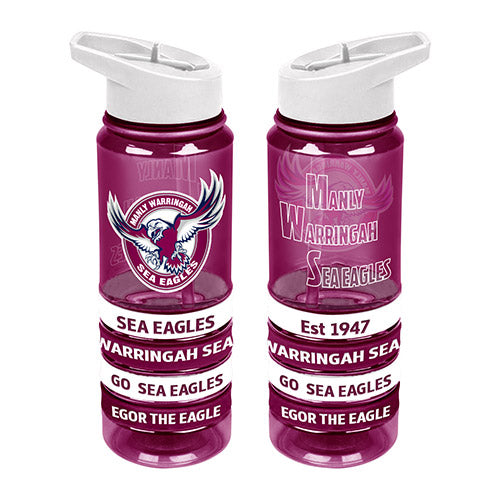 Manly Sea Eagles NRL Large Team Logo Tritan Plastic Drink Bottle with Bands