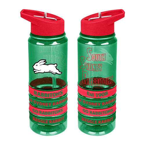 South Sydney Rabbitohs NRL Large Team Logo Tritan Plastic Drink Bottle with Bands