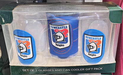 Newcastle Knights NRL Set of 2 pint Glasses & Can Cooler