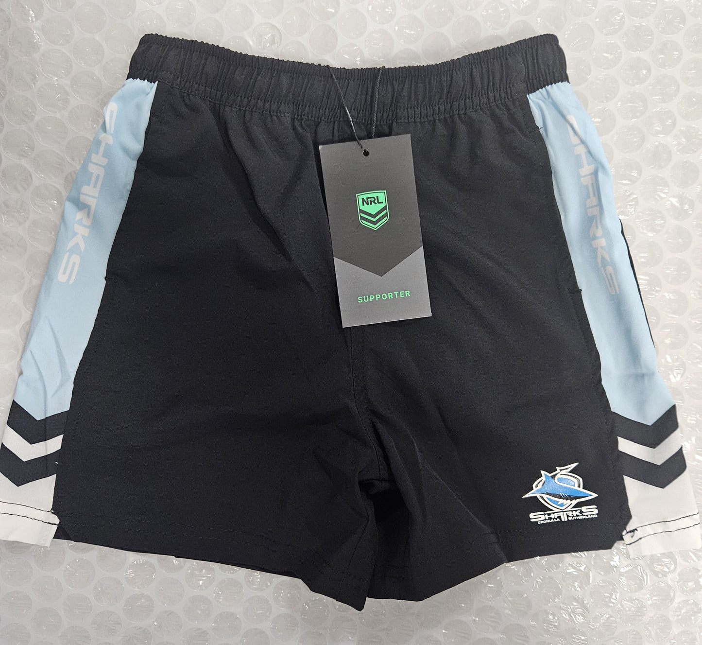 NRL TECH SHORTS SHARKS KIDS -SIZE 6- KIDS