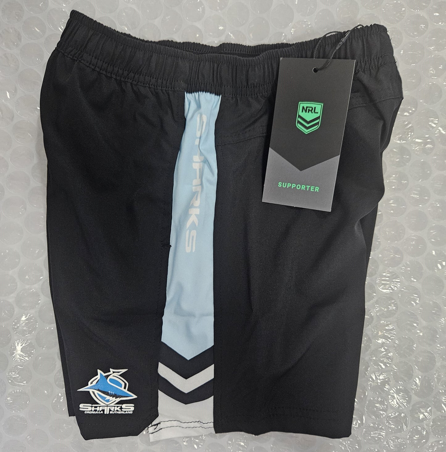 NRL TECH SHORTS SHARKS KIDS -SIZE 6- KIDS