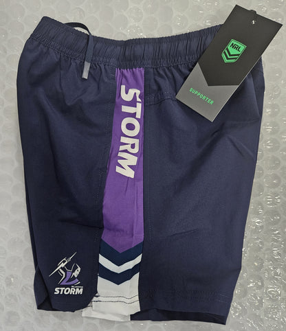NRL TECH SHORTS STORM -SIZE 8 KIDS