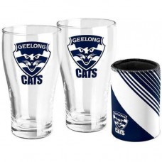 Geelong CATS AFL Set of 2 pint Glasses & Can Cooler Gift Pack