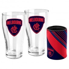 Melbourne DEMONS AFL Set of 2 pint Glasses & Can Cooler Gift Pack