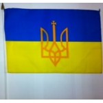 Ukraine (crest) hand held wavers flag on plastic stick 30x45cm
