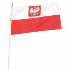 Poland (crest) hand held wavers flag on plastic stick 30x45cm