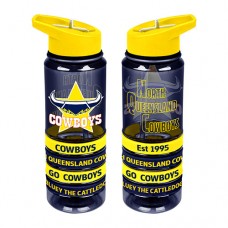 North Queensland Cowboys NRL Large Team Logo Tritan Plastic Drink Bottle with Bands