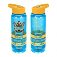 Gold Coast Titans NRL Large Team Logo Tritan Plastic Drink Bottle with Bands
