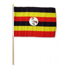 Uganda hand held wavers flag on plastic stick 30x45cm