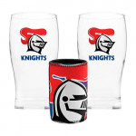 Newcastle Knights NRL Set of 2 pint Glasses & Can Cooler