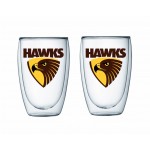 Hawthorn Hawks 2PK , AFL Double Wall coffee Glass