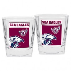 Manly Sea Eagles NRL logo Design full colour Spirit Glasses value 2 per set